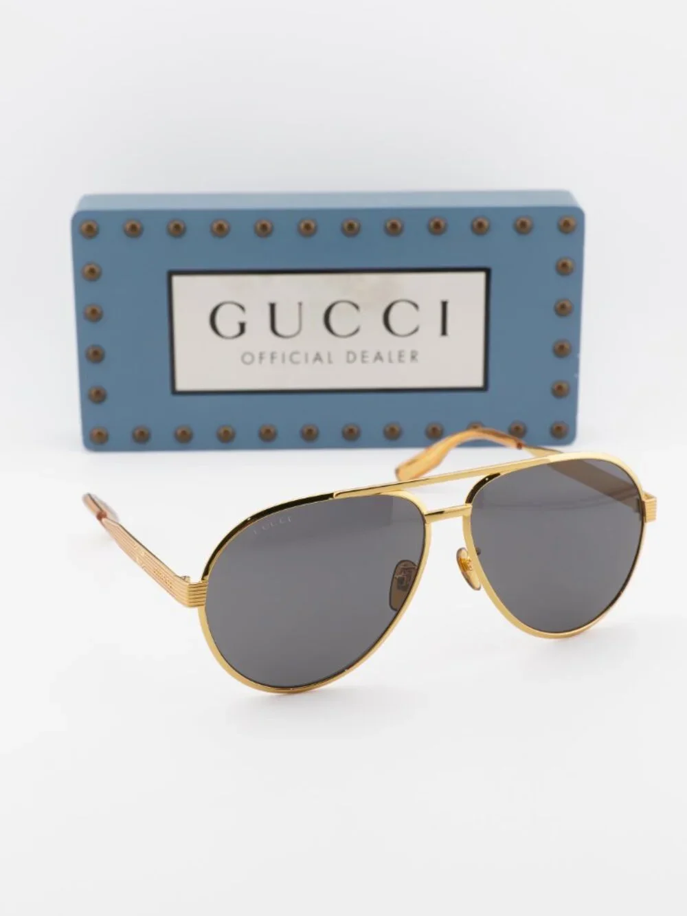 Gucci GG1513S 001 Aviator Sunglasses - Gold\Grey